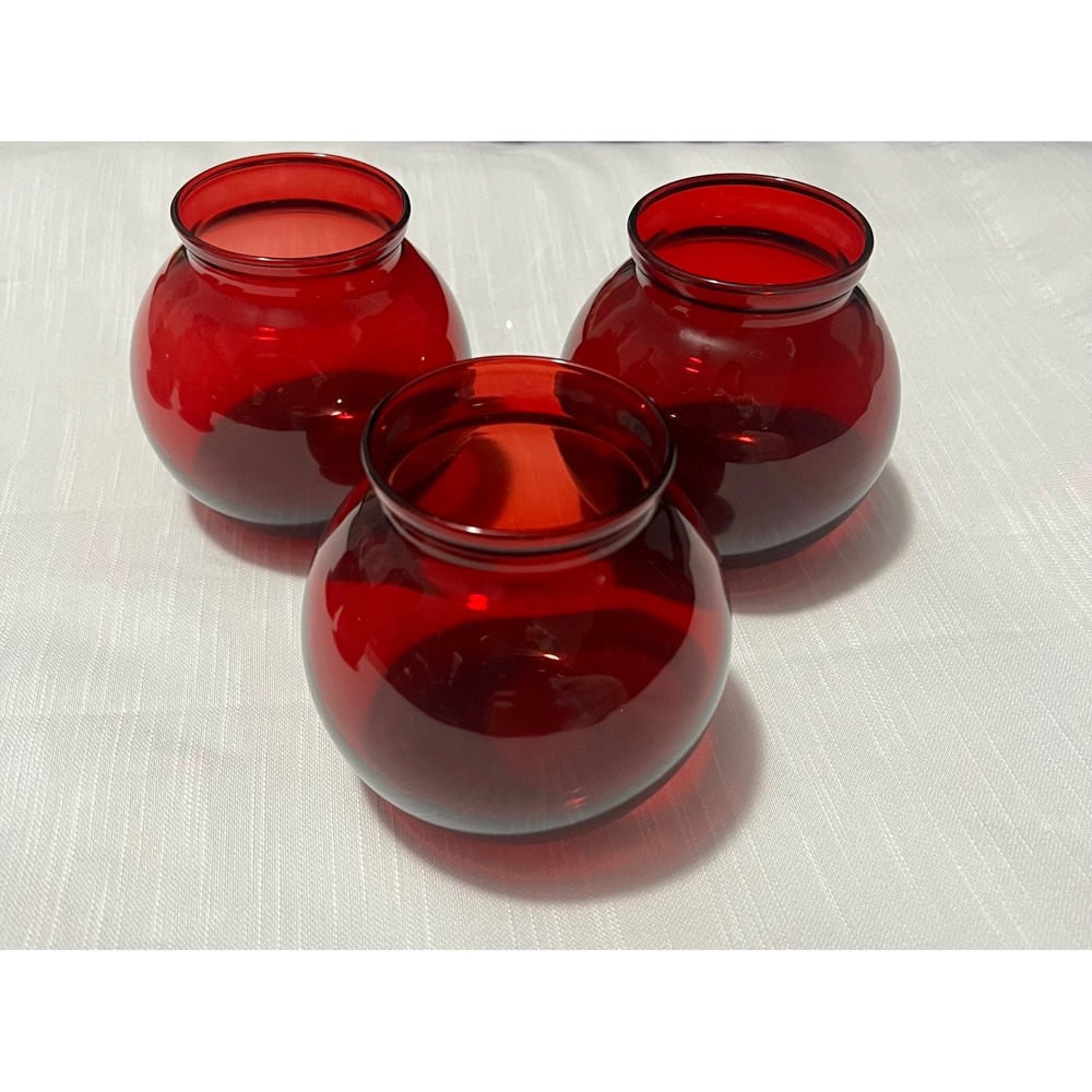 Anchor Hocking Royal Ruby Red Cranberry Glass Ivy Ball Vase Set of 3 Vintage